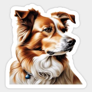 Brown and White Collie Dog with Brown Calm Eyes Sticker